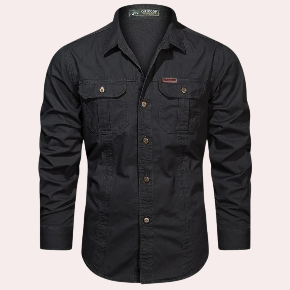 Cargo Hemd - Casual - Button-Up - Langarmhemd - Herrenhemd-Schwarz-M-Chaps Herrenmode