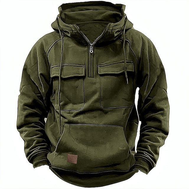 Cargo Hoodie | Kängurutasche | Winter | Pullover | Kapuzenpullover für Herren-Dunkelgrün-S-Chaps Herrenmode