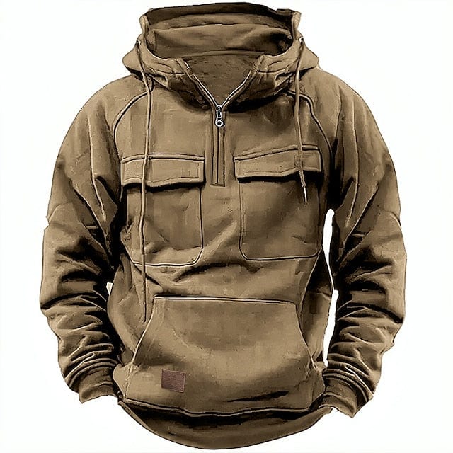 Cargo Hoodie | Kängurutasche | Winter | Pullover | Kapuzenpullover für Herren-Hellbraun-S-Chaps Herrenmode