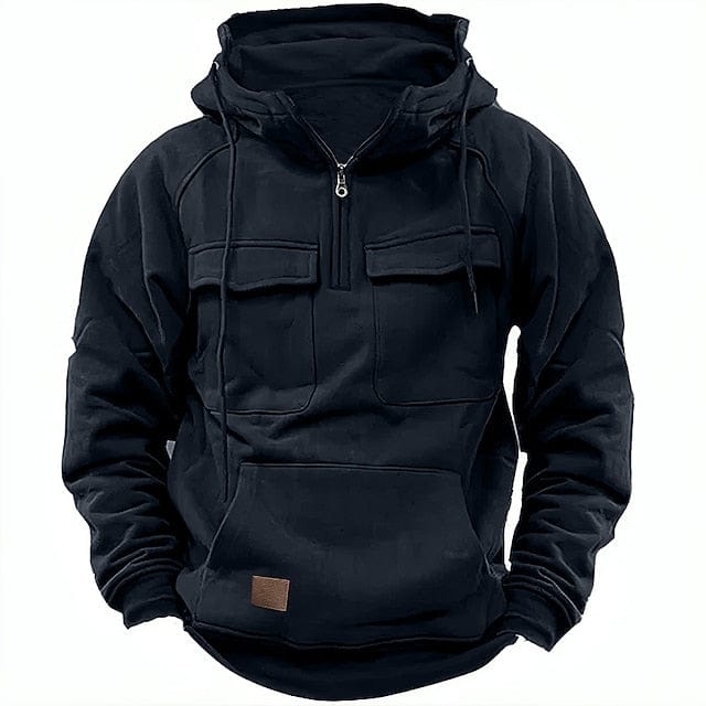 Cargo Hoodie | Kängurutasche | Winter | Pullover | Kapuzenpullover für Herren-Schwarz-S-Chaps Herrenmode