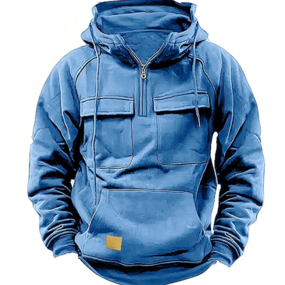 Cargo Hoodie – warmer, kuscheliger Herren-Freizeit-Kapuzenpullover-Blau-S-Chaps Herrenmode