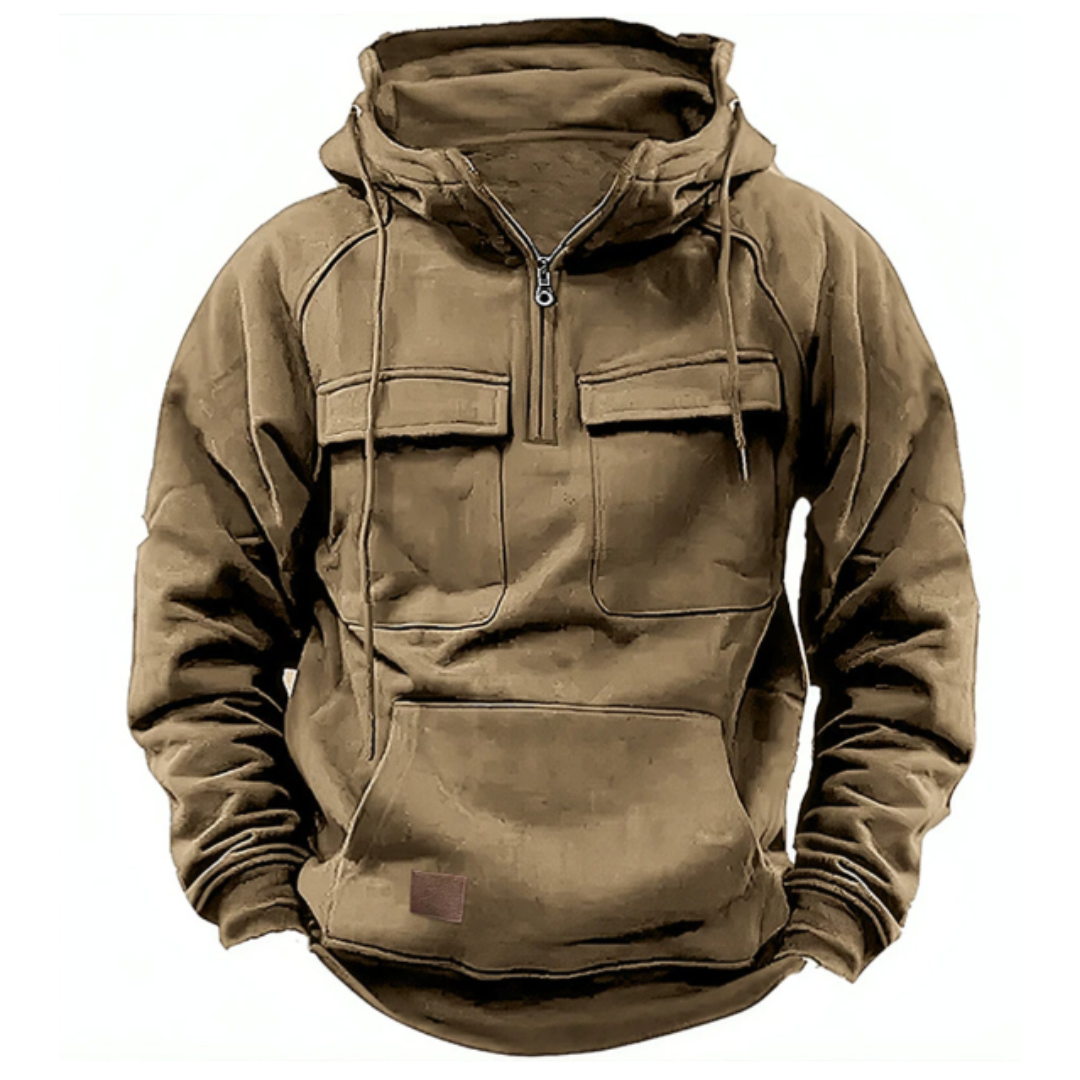 Cargo Hoodie – warmer, kuscheliger Herren-Freizeit-Kapuzenpullover-Braun-S-Chaps Herrenmode