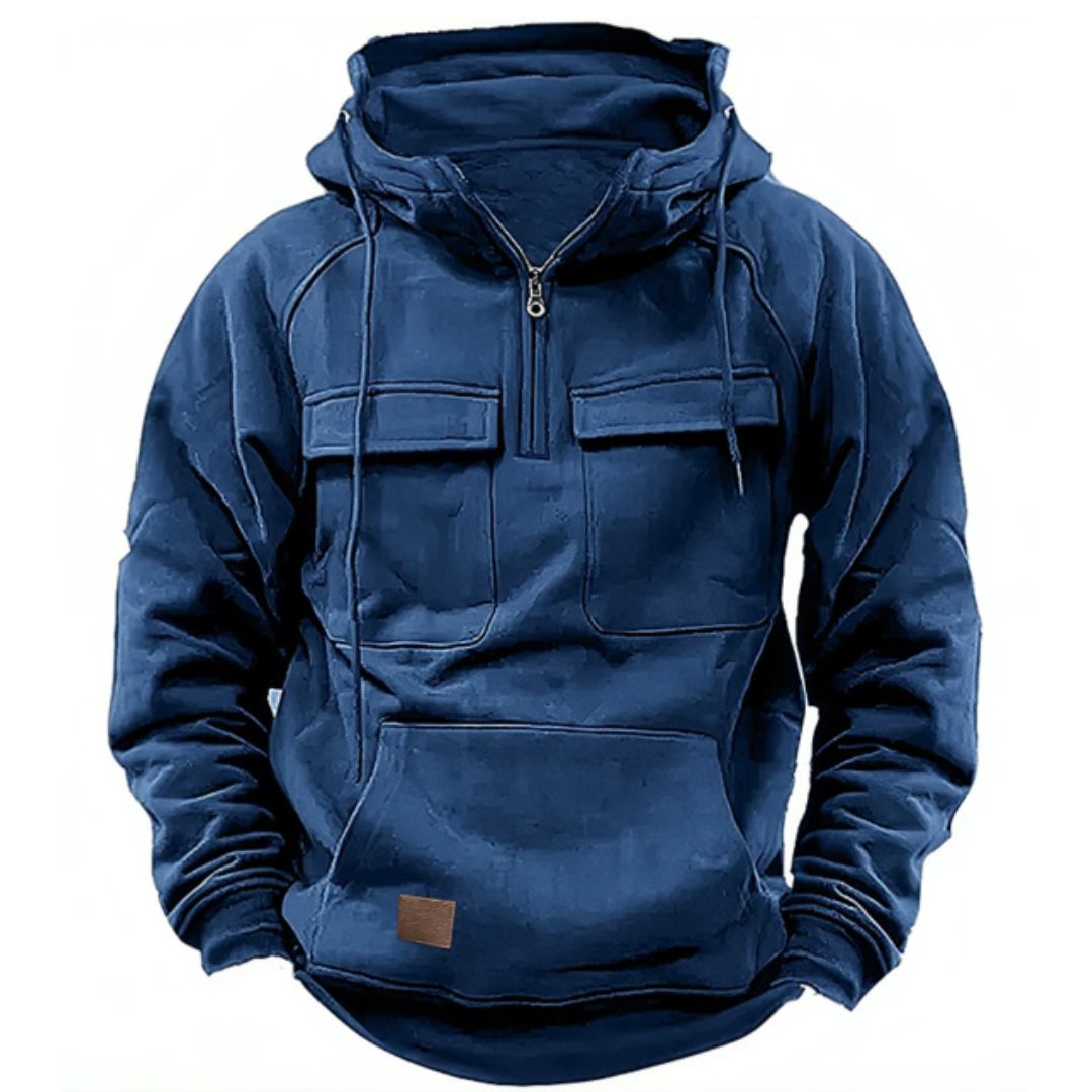 Cargo Hoodie – warmer, kuscheliger Herren-Freizeit-Kapuzenpullover-Dunkelblau-S-Chaps Herrenmode