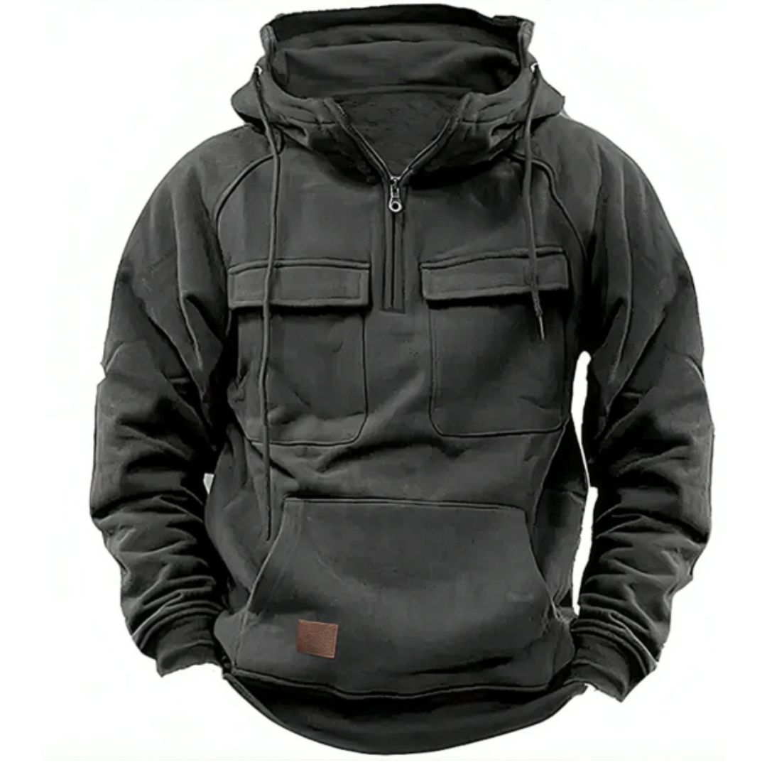 Cargo Hoodie – warmer, kuscheliger Herren-Freizeit-Kapuzenpullover-Grau-S-Chaps Herrenmode