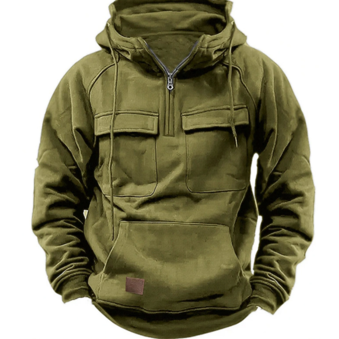 Cargo Hoodie – warmer, kuscheliger Herren-Freizeit-Kapuzenpullover-Grün-S-Chaps Herrenmode