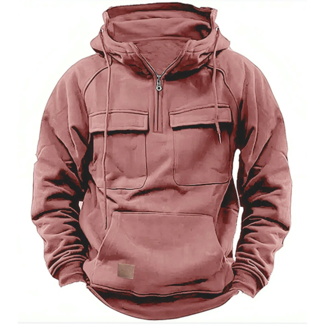 Cargo Hoodie – warmer, kuscheliger Herren-Freizeit-Kapuzenpullover-Rot-S-Chaps Herrenmode