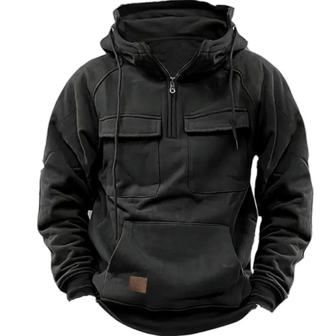 Cargo Hoodie – warmer, kuscheliger Herren-Freizeit-Kapuzenpullover-Schwarz-S-Chaps Herrenmode