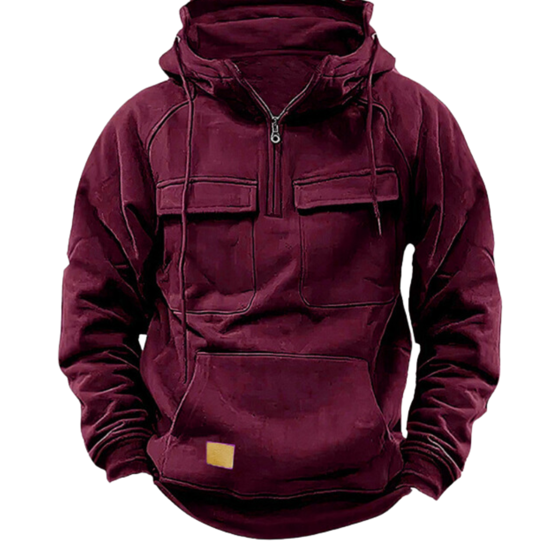 Cargo Hoodie – warmer, kuscheliger Herren-Freizeit-Kapuzenpullover-Weinrot-S-Chaps Herrenmode