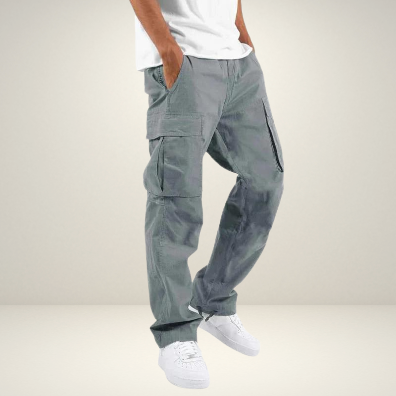 Cargo-Hose | Baumwolle | Taschen | Gerade geschnittene Hose | Herrenbekleidung-Grau-S-Chaps Herrenmode