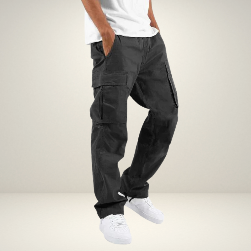 Cargo-Hose | Baumwolle | Taschen | Gerade geschnittene Hose | Herrenbekleidung-Schwarz-S-Chaps Herrenmode