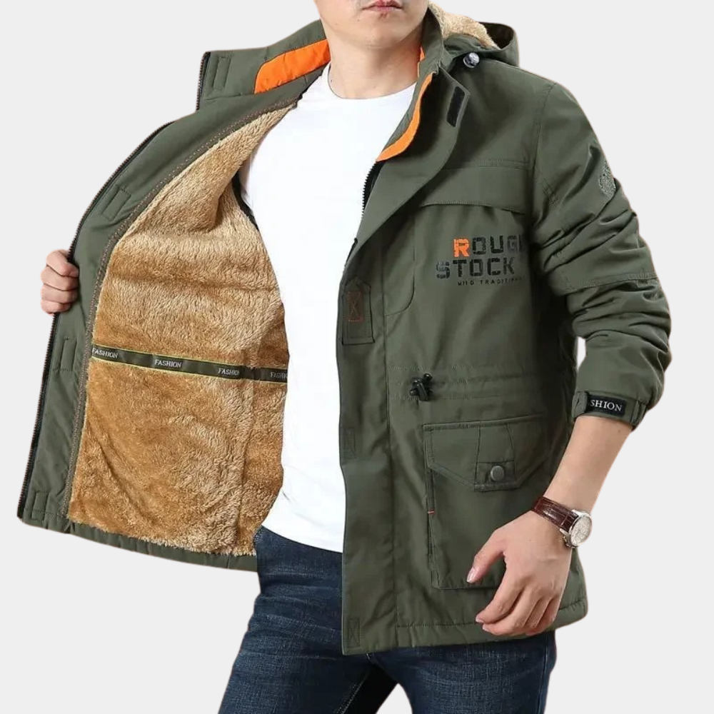 Cargo Jacke – Leichte Outdoor-Sommerjacke für Männer mit Taschen-Dunkelgrün-S-Chaps Herrenmode