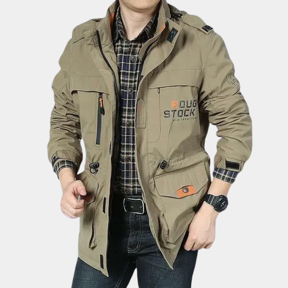 Cargo Jacke – Leichte Outdoor-Sommerjacke für Männer mit Taschen-Khaki-S-Chaps Herrenmode
