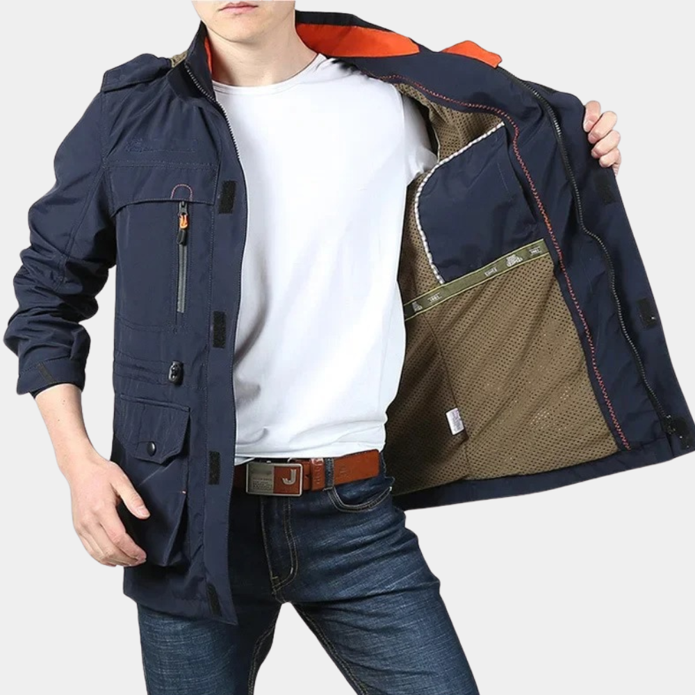 Cargo Jacke – Leichte Outdoor-Sommerjacke für Männer mit Taschen-Marineblau-S-Chaps Herrenmode