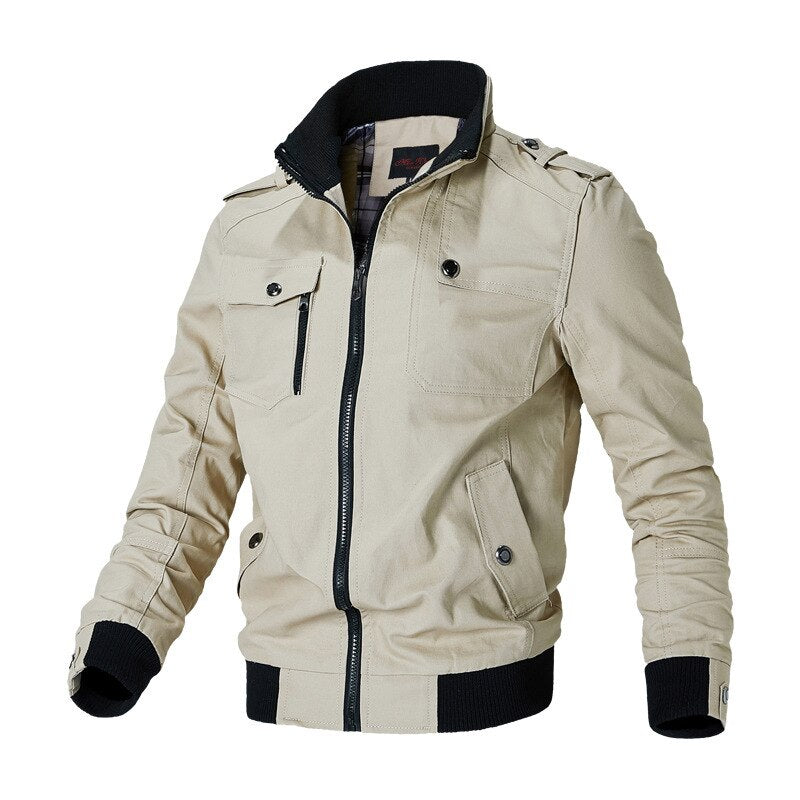 Cargo Jacke | Zip-Up | Taschen | Herren Winterjacke | Outdoor Jacke-Khaki-XS-Chaps Herrenmode