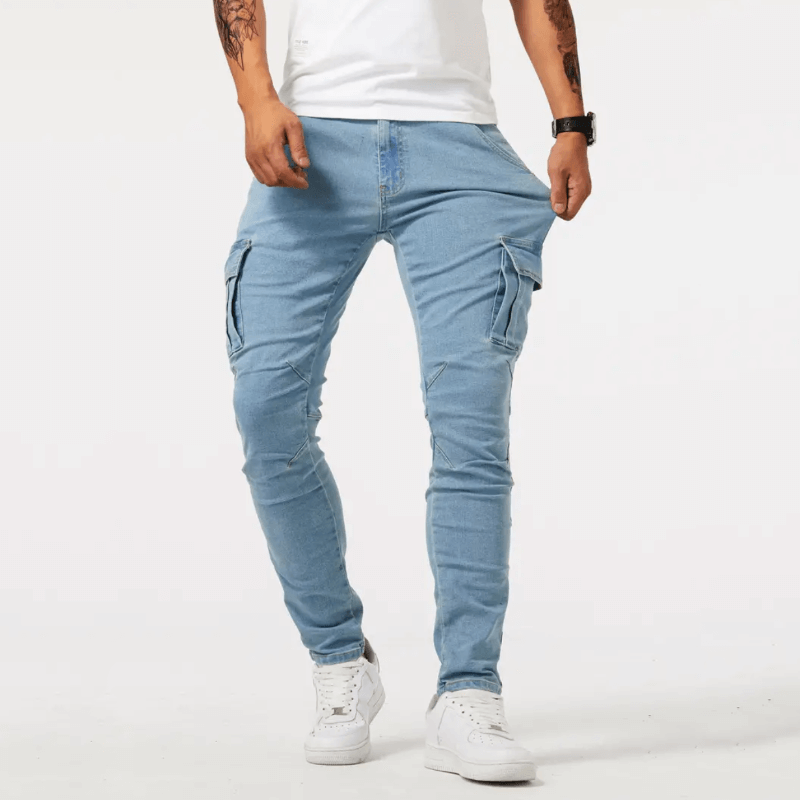 Cargo-Jeans – Schmaler Schnitt – Skinny – Cargohosen – Herrenjeans-Hellblau-29-Chaps Herrenmode