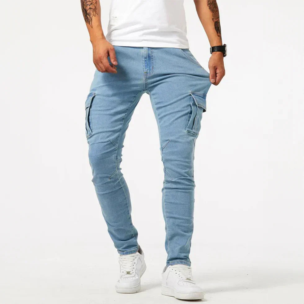 Cargo-Jeans – Stretch – Skinny – Cargohosen – Herrenhosen-Blau-XS-Chaps Herrenmode