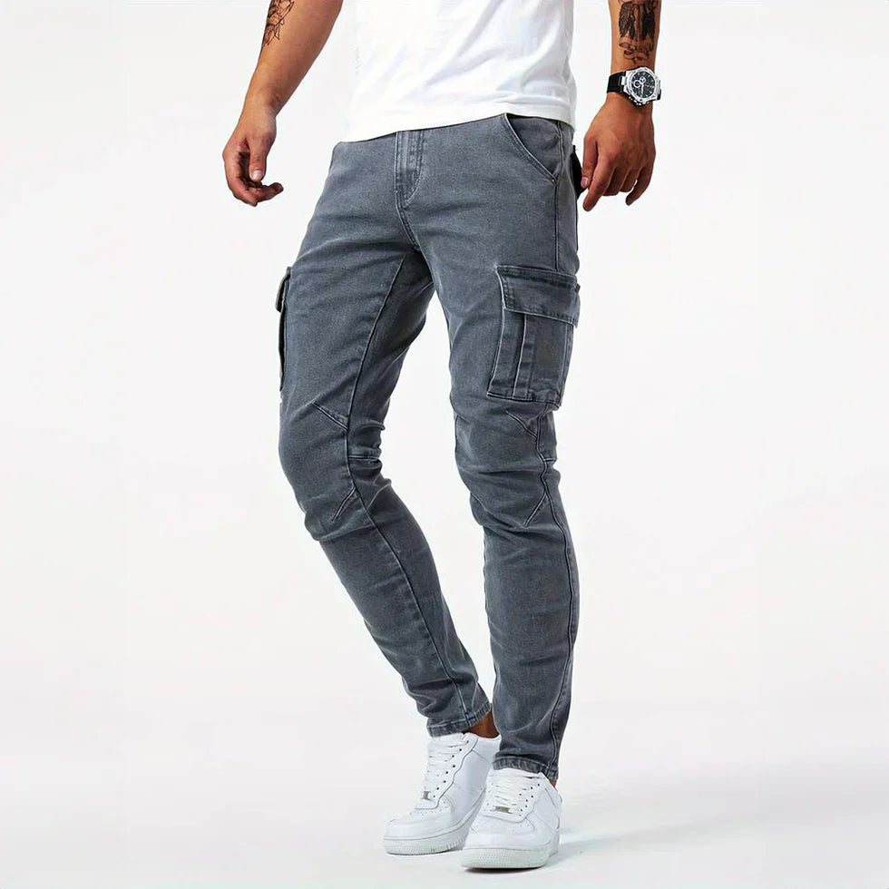 Cargo-Jeans – Stretch – Skinny – Cargohosen – Herrenhosen-Grau-XS-Chaps Herrenmode