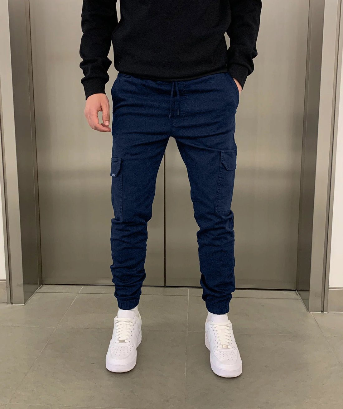 Cargo Jogger | Drawstring | Skinny | Cargohosen | Herrenhosen-Dunkeblau-XS-Chaps Herrenmode