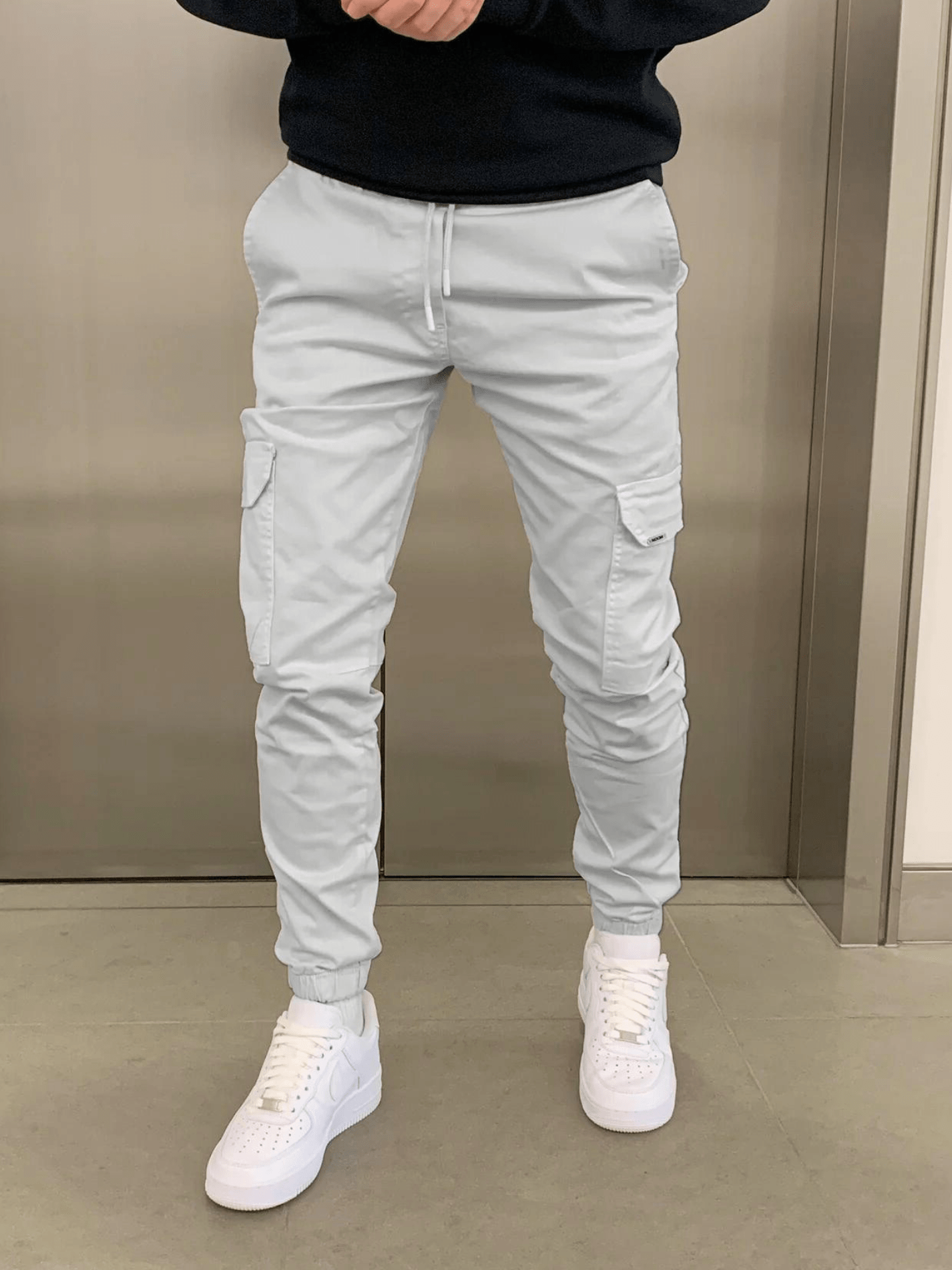 Cargo Jogger | Drawstring | Skinny | Cargohosen | Herrenhosen-Grau-XS-Chaps Herrenmode