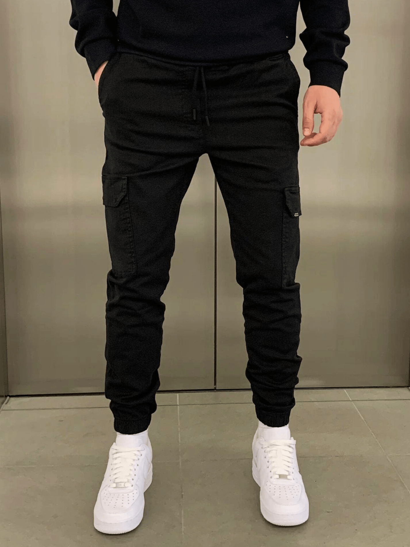 Cargo Jogger | Drawstring | Skinny | Cargohosen | Herrenhosen-Schwarz-XS-Chaps Herrenmode