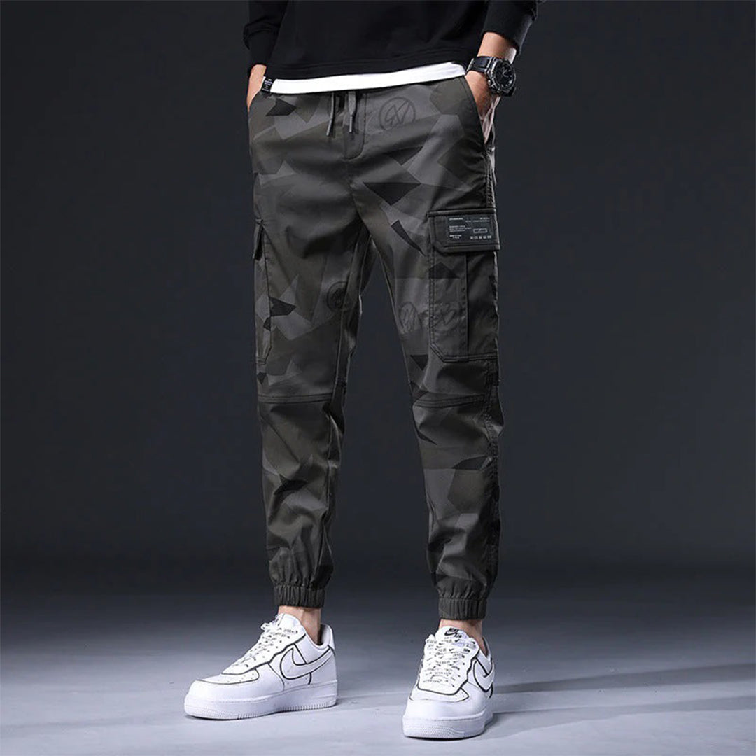 Cargo Jogger - Herren Camouflage Kordelzug Skinny Cargohose-Grau-M-Chaps Herrenmode