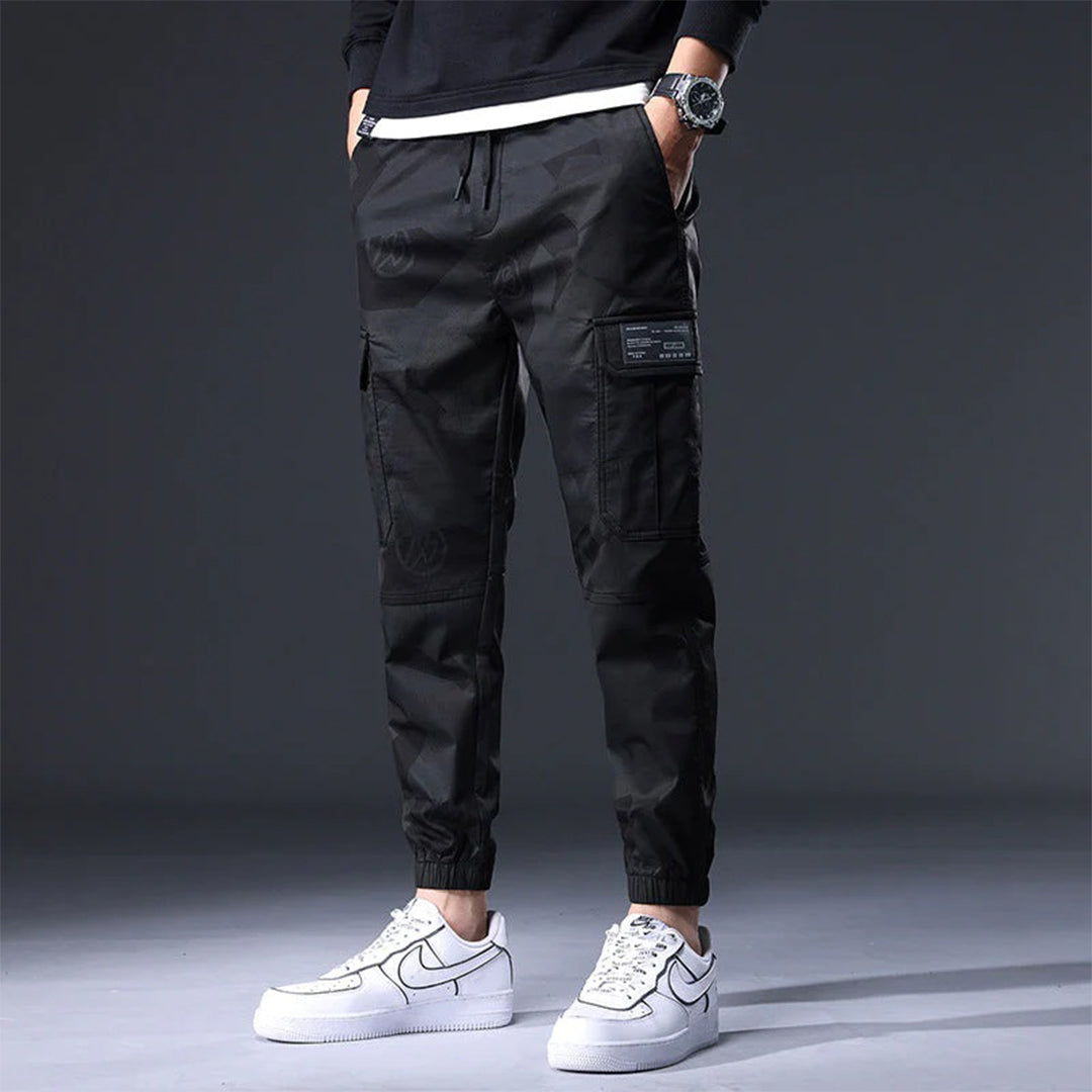 Cargo Jogger - Herren Camouflage Kordelzug Skinny Cargohose-Schwarz-M-Chaps Herrenmode