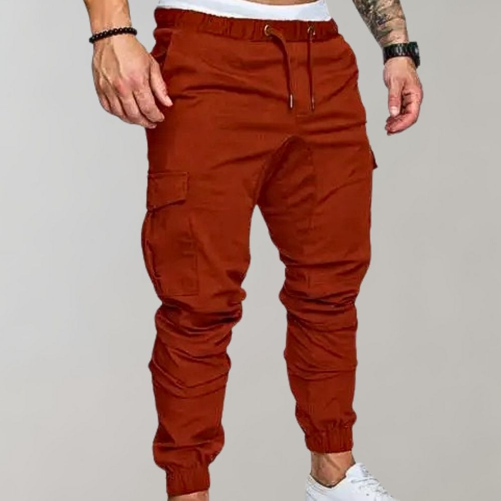 Cargo Joggers – Elastischer Bund – Kordelzug – Cargohosen – Herrenhosen-Braun-M-Chaps Herrenmode