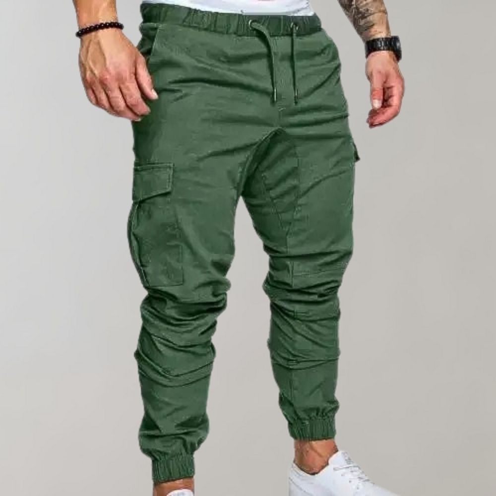 Cargo Joggers – Elastischer Bund – Kordelzug – Cargohosen – Herrenhosen-Grün-M-Chaps Herrenmode