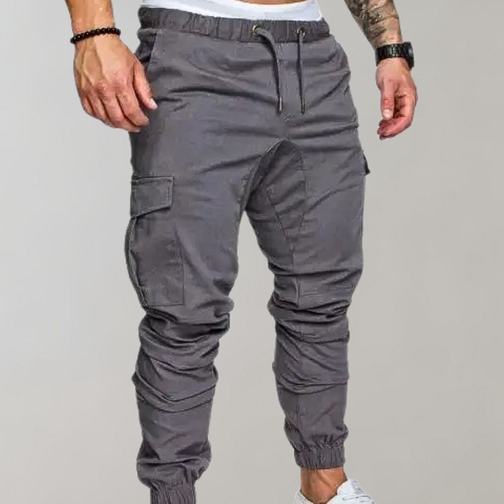 Cargo Joggers – Elastischer Bund – Kordelzug – Cargohosen – Herrenhosen-Hellgrau-M-Chaps Herrenmode