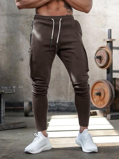 Cargo-Jogginghosen | Slim Fit | Kordelzug | Jogginghosen mit Bündchen | Trainingshosen für Herren-Braun-M-Chaps Herrenmode
