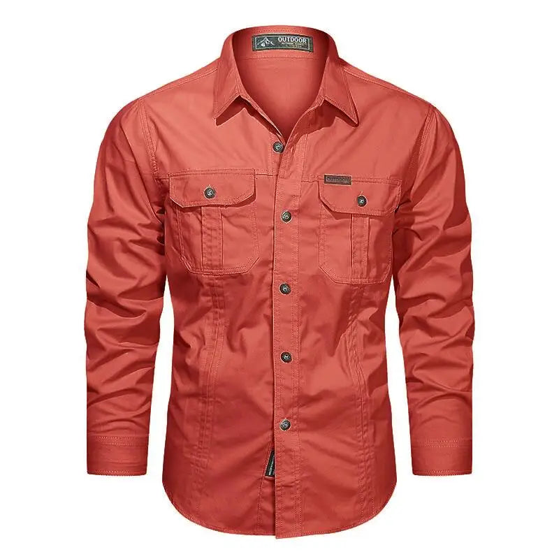 Cargo-Shirt – Langärmliges Herrenhemd mit Knöpfen und Taschen-Rot-M-Chaps Herrenmode