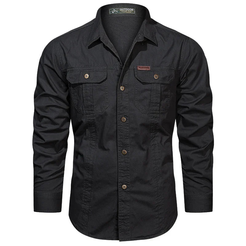 Cargo-Shirt – Langärmliges Herrenhemd mit Knöpfen und Taschen-Schwarz-M-Chaps Herrenmode