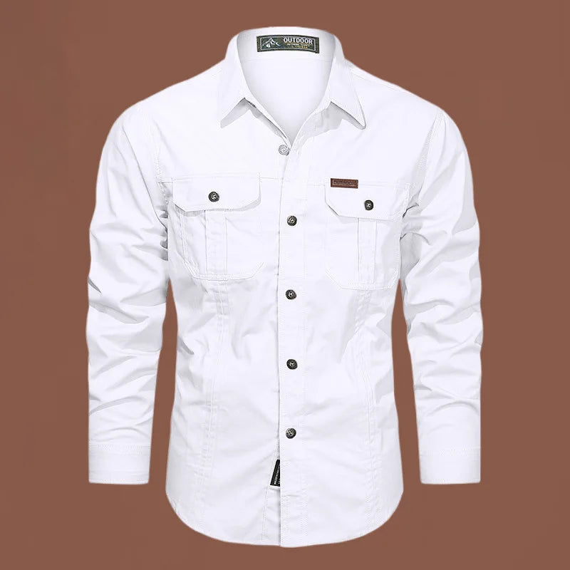 Cargo-Shirt – Langärmliges Herrenhemd mit Knöpfen und Taschen-Weiß-M-Chaps Herrenmode
