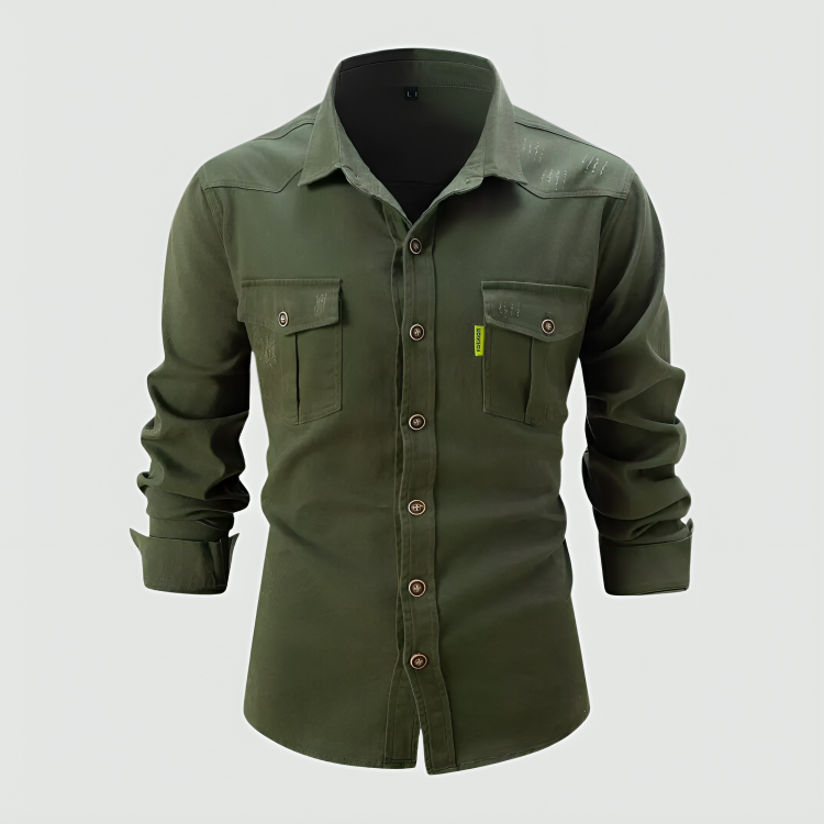 Cargo-Shirt – schmale Passform – Langarm – Hemd mit Knöpfen – Herrenhemden-Grün-S-Chaps Herrenmode