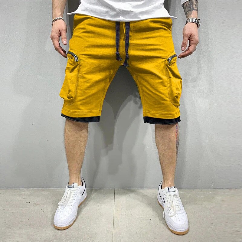 Cargo-Shorts – Kordelzug – Locker geschnitten – Cargo-Sweatshorts – Herrenbekleidung-Gelb-M-Chaps Herrenmode