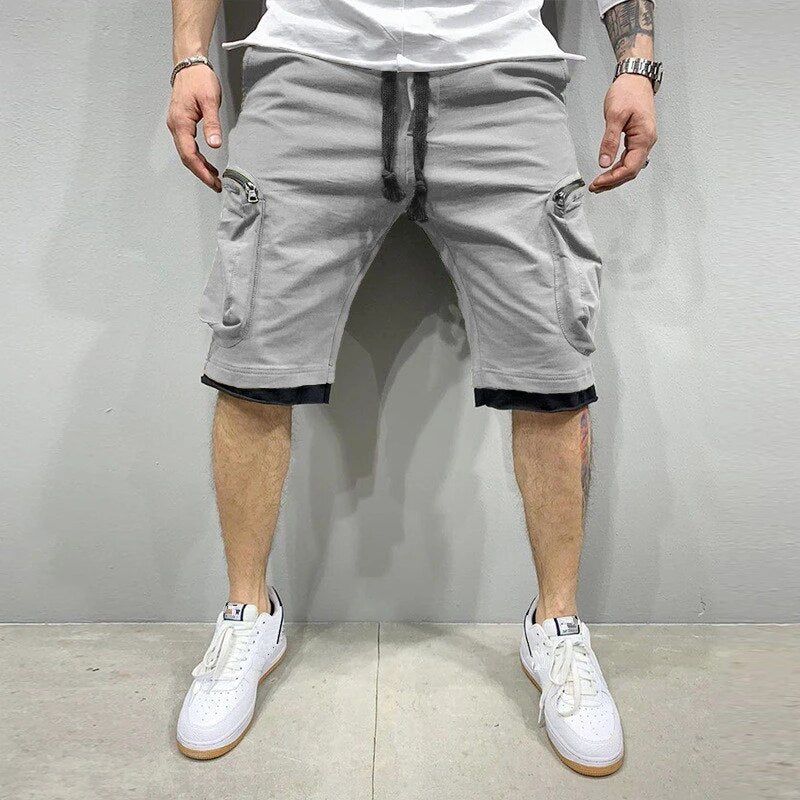 Cargo-Shorts – Kordelzug – Locker geschnitten – Cargo-Sweatshorts – Herrenbekleidung-Grau-M-Chaps Herrenmode
