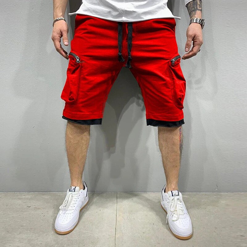 Cargo-Shorts – Kordelzug – Locker geschnitten – Cargo-Sweatshorts – Herrenbekleidung-Rot-M-Chaps Herrenmode