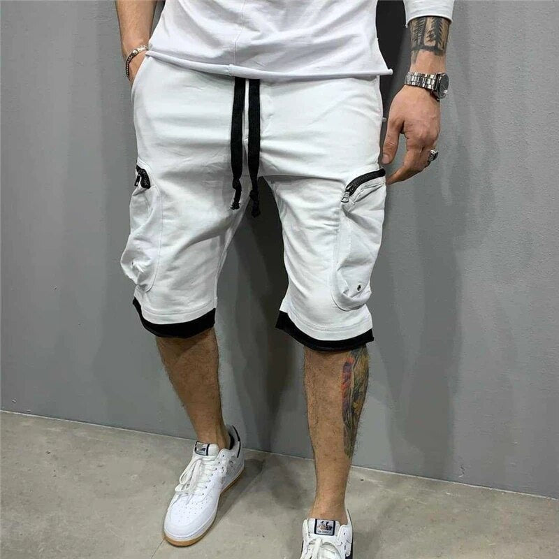 Cargo-Shorts – Kordelzug – Locker geschnitten – Cargo-Sweatshorts – Herrenbekleidung-Weiß-M-Chaps Herrenmode