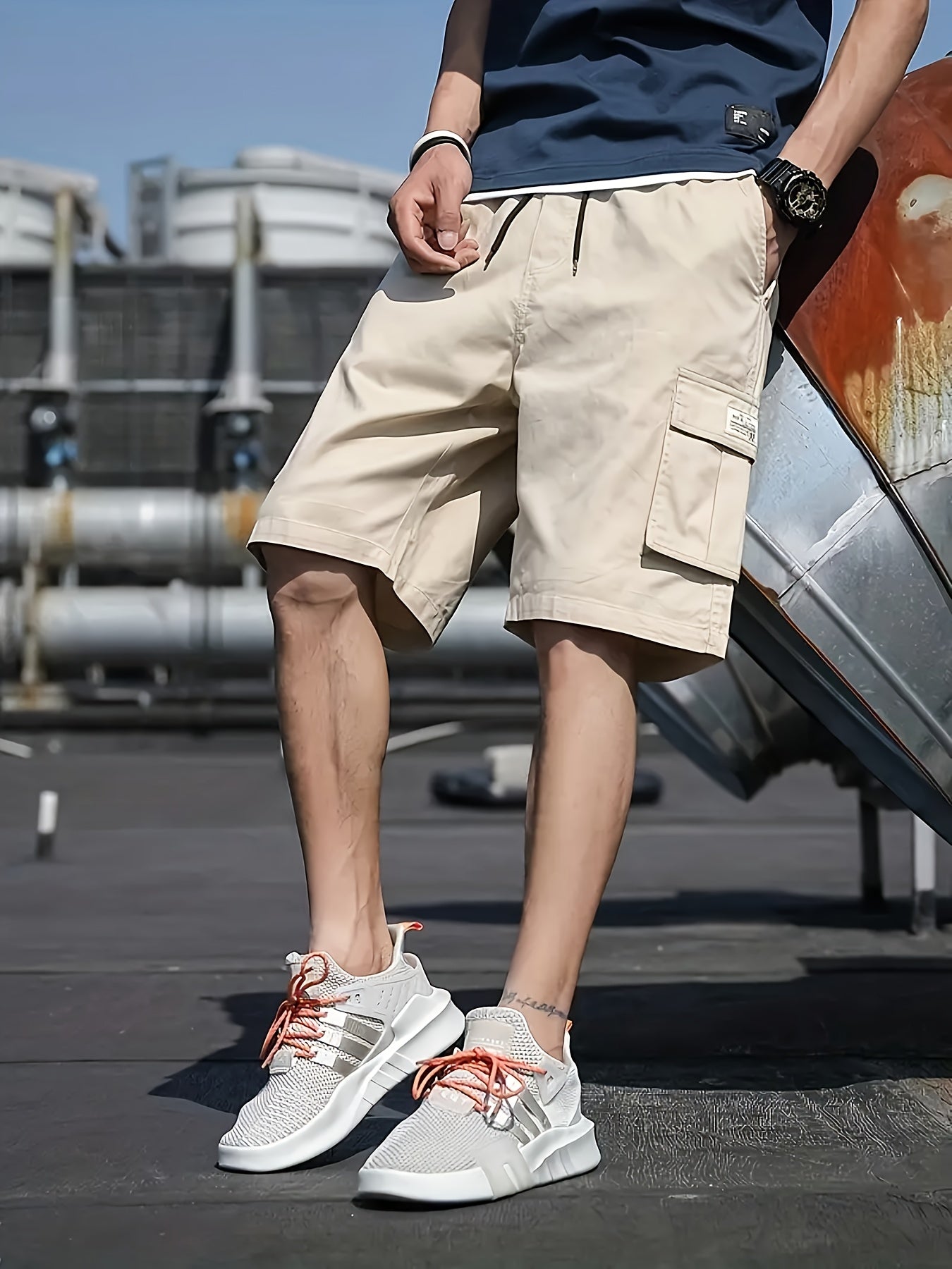 Cargo Shorts | Kordelzug | Loose Fit | Lange Shorts | Herren Shorts-Khaki-XS-Chaps Herrenmode