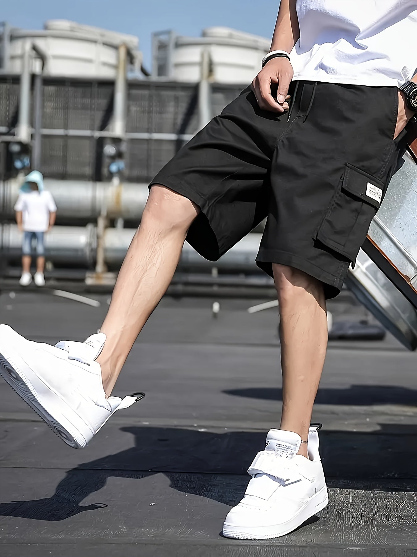 Cargo Shorts | Kordelzug | Loose Fit | Lange Shorts | Herren Shorts-Schwarz-XS-Chaps Herrenmode