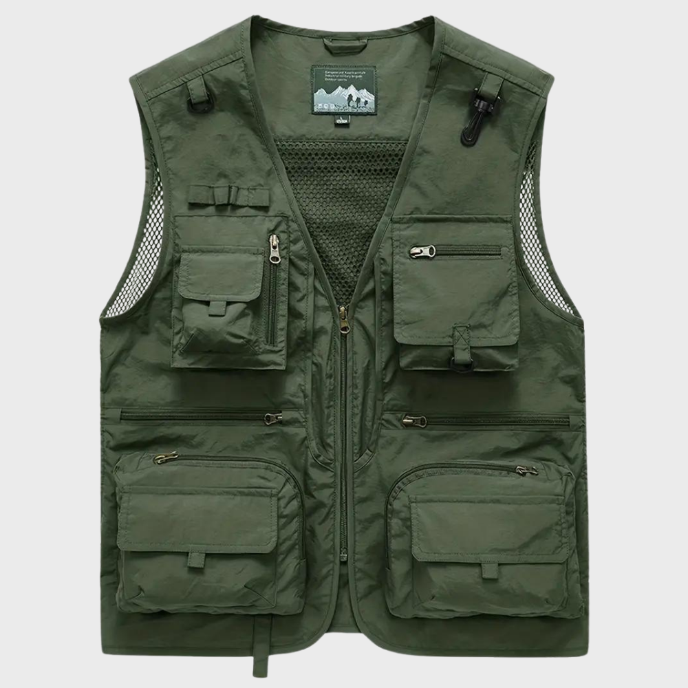 Cargo-Weste | Reißverschluss | Taschen | Cargo-Weste | Herrenweste-Armeegrün-S-Chaps Herrenmode