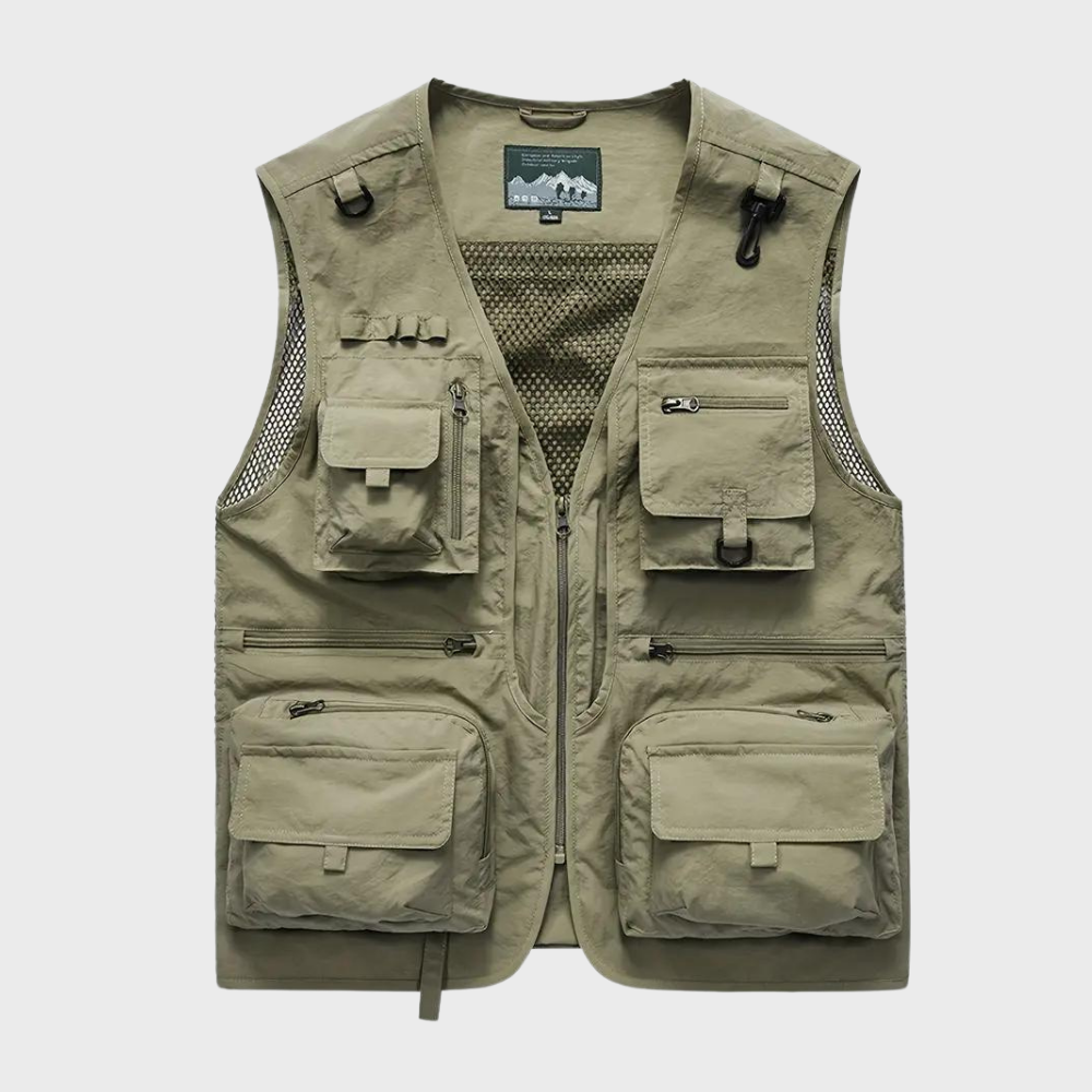 Cargo-Weste | Reißverschluss | Taschen | Cargo-Weste | Herrenweste-Khaki-S-Chaps Herrenmode