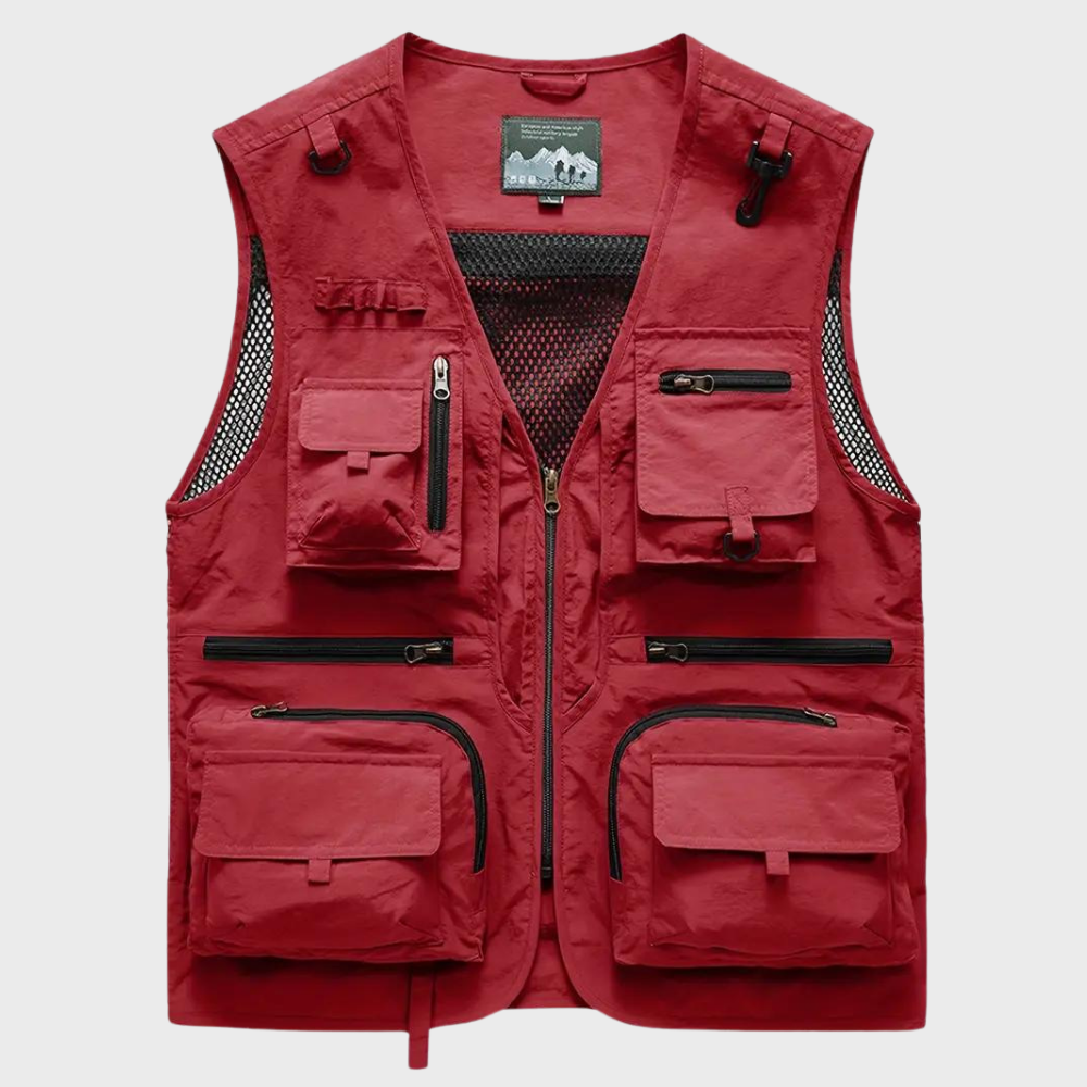 Cargo-Weste | Reißverschluss | Taschen | Cargo-Weste | Herrenweste-Rot-S-Chaps Herrenmode