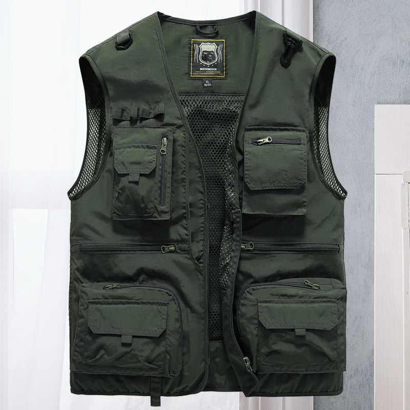 Cargo-Weste - Taktisch - Zip-Up - Arbeitsweste - Herrenweste-Armeegrün-S-Chaps Herrenmode