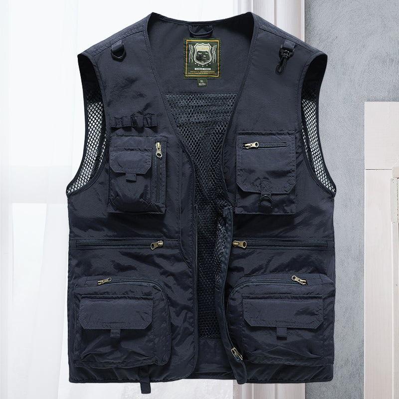 Cargo-Weste - Taktisch - Zip-Up - Arbeitsweste - Herrenweste-Dunkelblau-S-Chaps Herrenmode