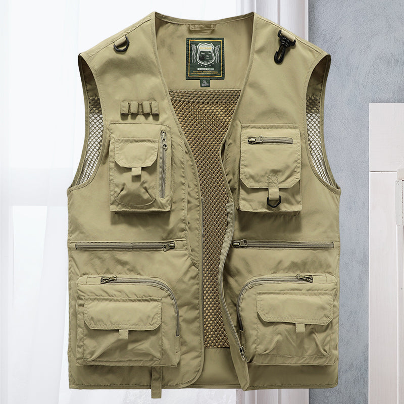 Cargo-Weste - Taktisch - Zip-Up - Arbeitsweste - Herrenweste-Khaki-S-Chaps Herrenmode