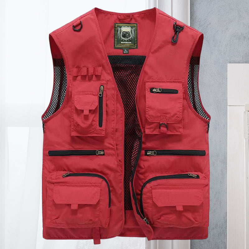 Cargo-Weste - Taktisch - Zip-Up - Arbeitsweste - Herrenweste-Rot-S-Chaps Herrenmode