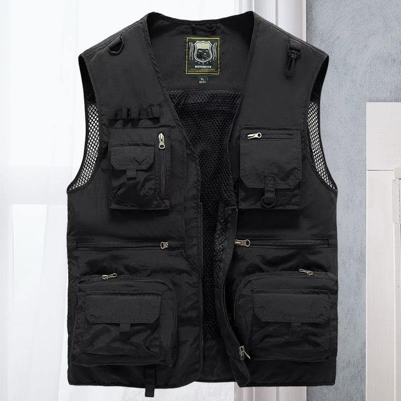 Cargo-Weste - Taktisch - Zip-Up - Arbeitsweste - Herrenweste-Schwarz-S-Chaps Herrenmode