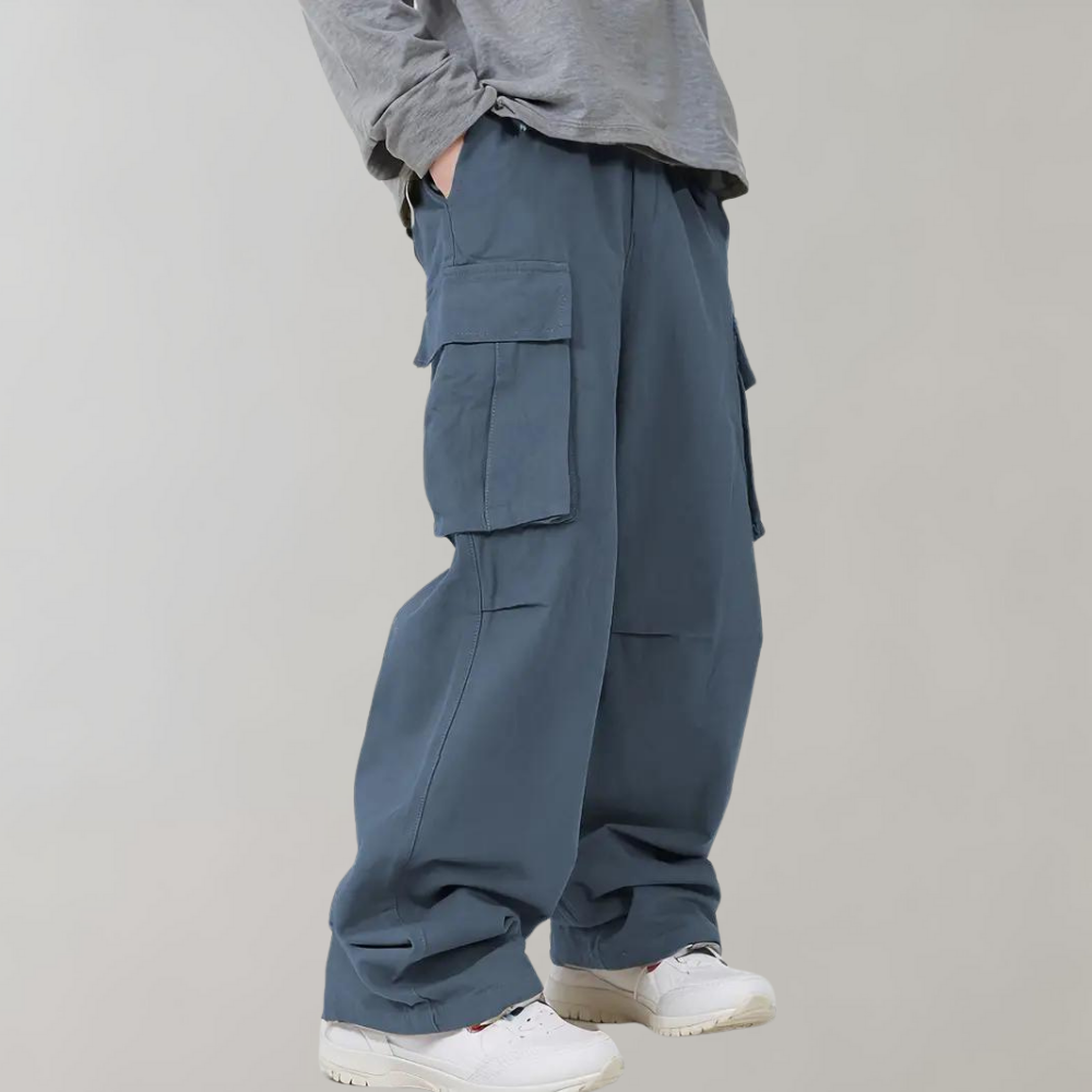 Cargohose – Herren-Baggy-Hose mit geradem Bein und lockerer Passform und Taschen-Blau-S-Chaps Herrenmode