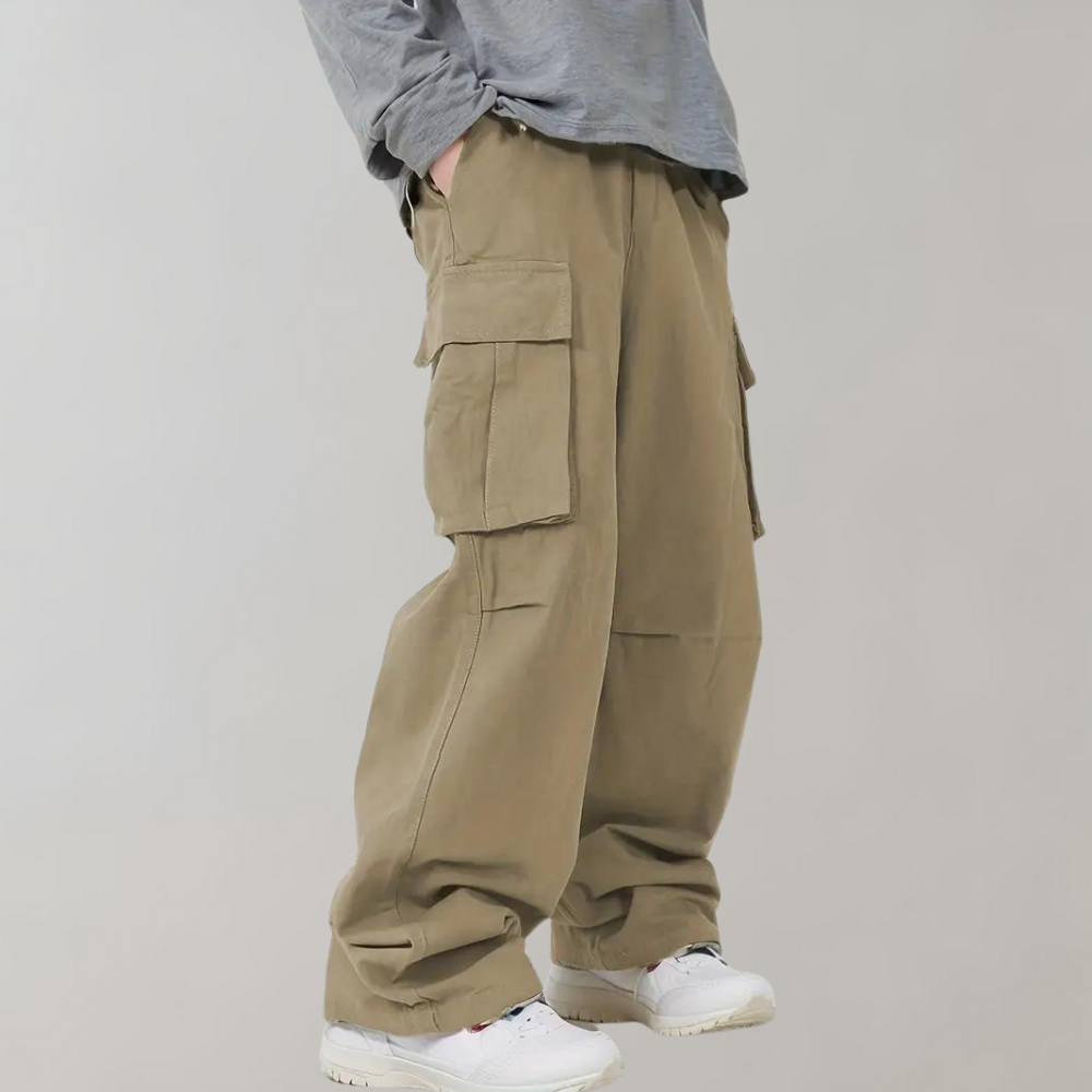 Cargohose – Herren-Baggy-Hose mit geradem Bein und lockerer Passform und Taschen-Chaps Herrenmode